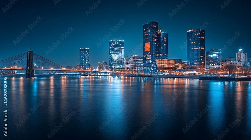 Fototapeta premium Orange sky illuminating skyline and still waters high resolution picture