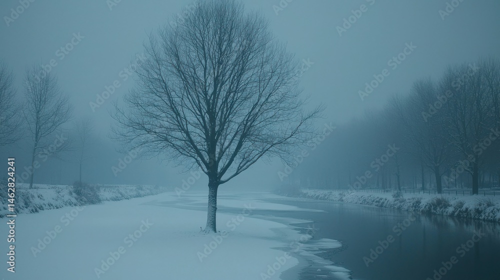 Fototapeta premium Misty winter canal scene