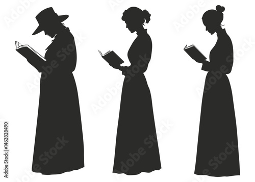 Wallpaper Mural Elegant Silhouettes of Women Reading Books Classic Literature Study Female Figures Torontodigital.ca