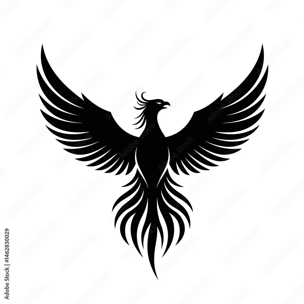 Fototapeta premium Majestic black phoenix rising symbol of rebirth and hope powerful silhouette elegant design vector