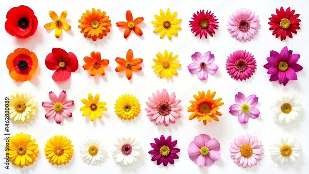 Vibrant floral collage featuring a diverse array of colorful flowers in a symmetrical grid layout Vibrant floral collage featuring a diverse array of colorful flowers in a symmetrical grid layout