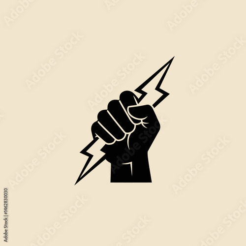  fist lightning bolt Silhouette of a Raised Fist Holding Lightning – Symbol of Power and Victory"