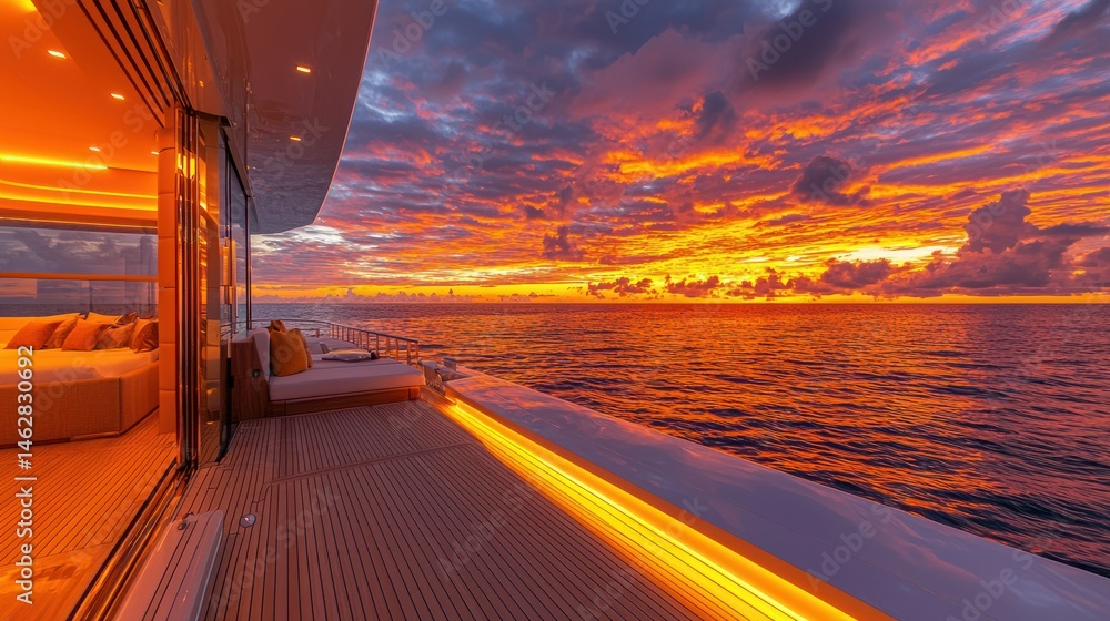 Obraz premium Luxurious yacht deck at sunset