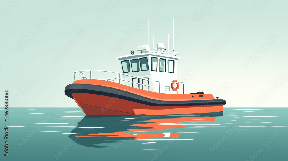 Fototapeta premium A boat is floating on the water with a red life preserver on the side