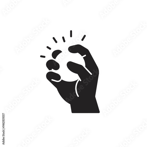 Black and White vector llustration lineart, silhouette, hand, clutching, holding, light ball, fingers, negative space, minimalist, simple, black and white
