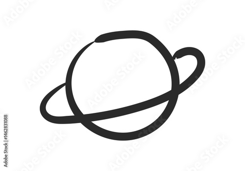 Icono negro de planeta con anillo dibujado con trazo de pincel