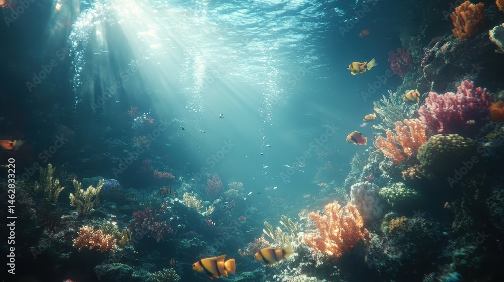 Underwater coral reef teeming with vibrant marine life Underwater coral reef teeming with vibrant marine life