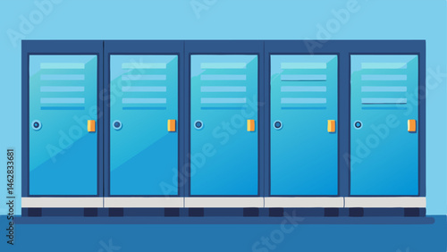A row of long horizontal lockers is available for visitors to secure their belongings while they swim.