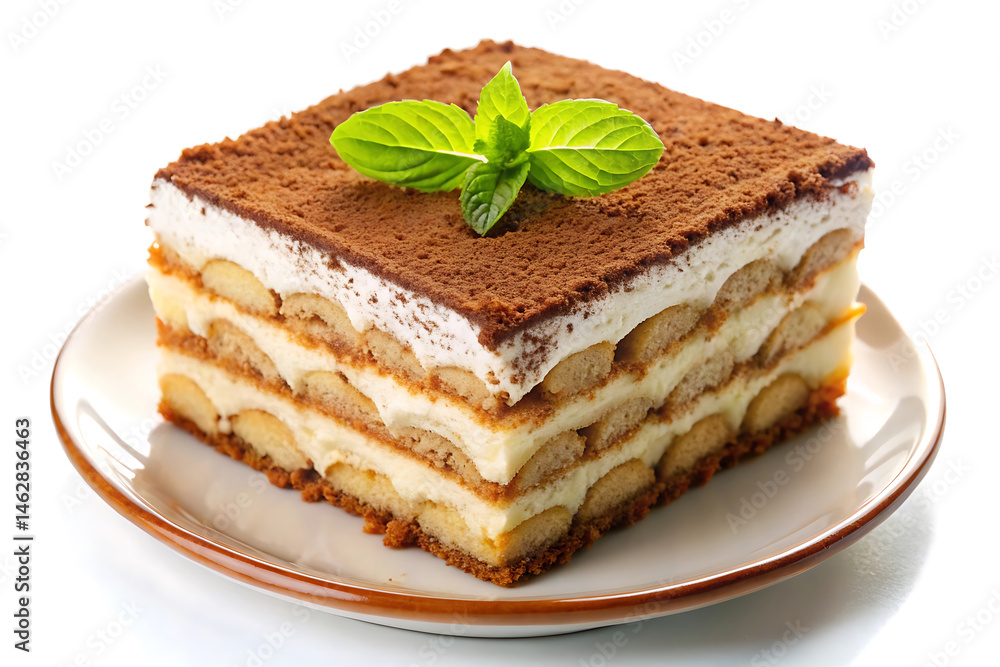 plate of tiramisu image isolated on a white background plate of tiramisu image isolated on a white background
