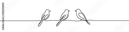 Birds on branches continuous one line drawing. Bird symbol.