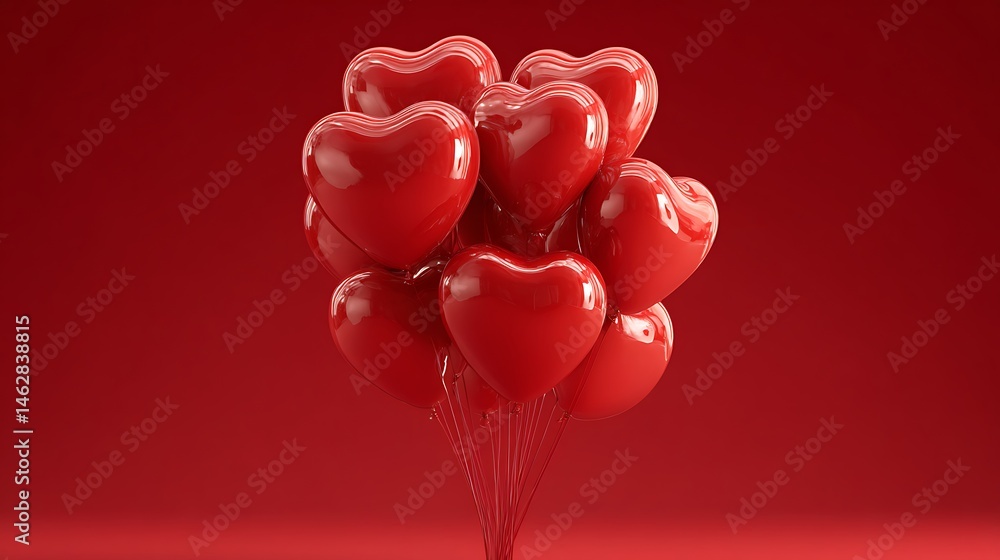 Bunch of red heart shaped balloons, red backdrop Bunch of red heart shaped balloons, red backdrop