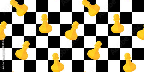 naive style seamless vector pattern of yellow chess pawns on black and white checkered background, simple playful web design poster textiles