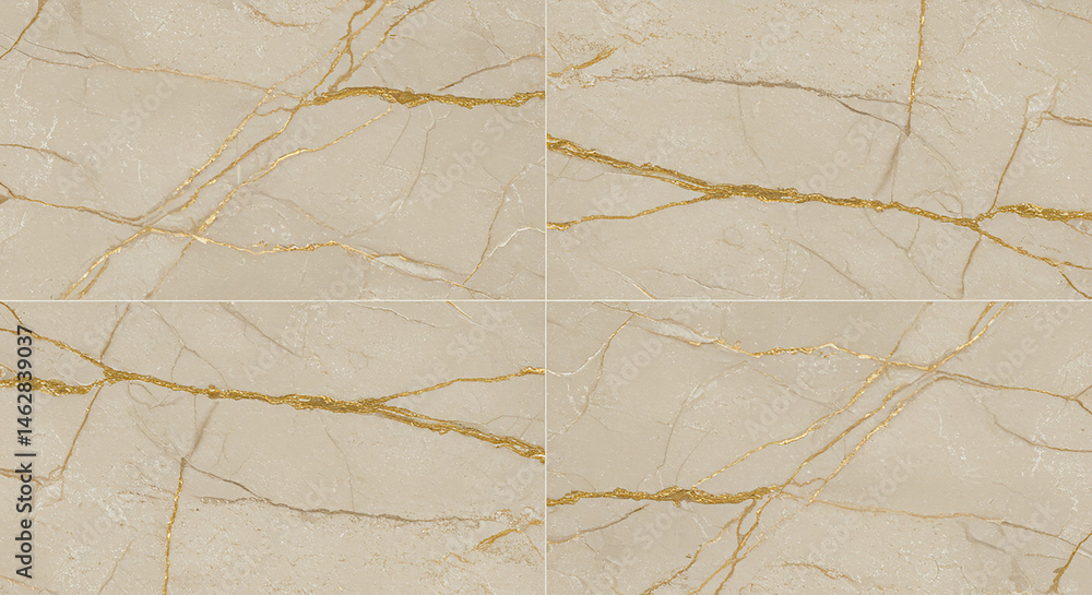 Obraz premium A close up of four beige marble tiles with golden veins forming a square pattern on a flat surface