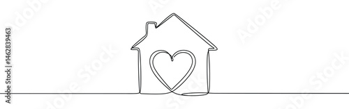 House with heart continuous one line drawing. love home symbol.
