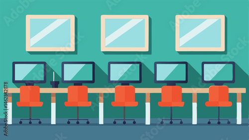 A row of private study rooms each equipped with a desktop computer and a whiteboard.