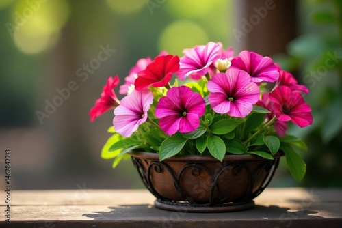 Wallpaper Mural Vibrant petunias overflowing from a wrought iron basket , colorful, nature Torontodigital.ca