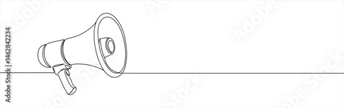 Megaphone continuous one line drawing. Loudspeaker symbol.