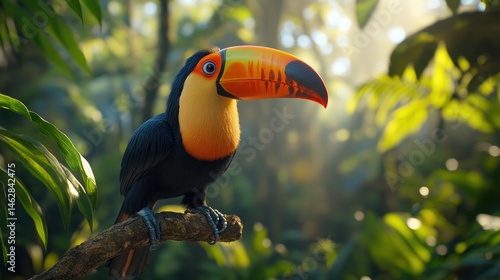 Wallpaper Mural Toucan perched on branch, rainforest background, wildlife photography Torontodigital.ca