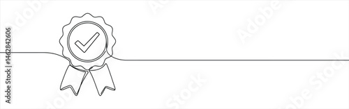 Approved or certified medal continuous one line drawing. Winning award symbol.