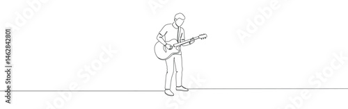 Person playing acoustic jazz guitar continuous one lint drawing.