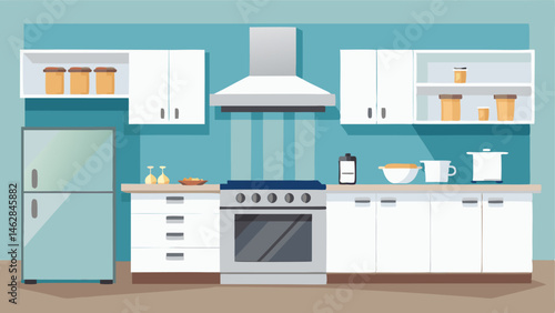 The kitchen is a study in clean lines and functionality. White cabinets and countertops provide ample storage and workspace while a stainless steel range and hood give the space a
