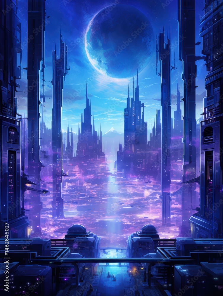 Awe-inspiring space cityscape at night Awe-inspiring space cityscape at night