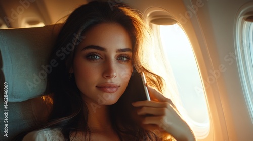 Wallpaper Mural Woman on phone, private jet, sunset, luxury travel Torontodigital.ca