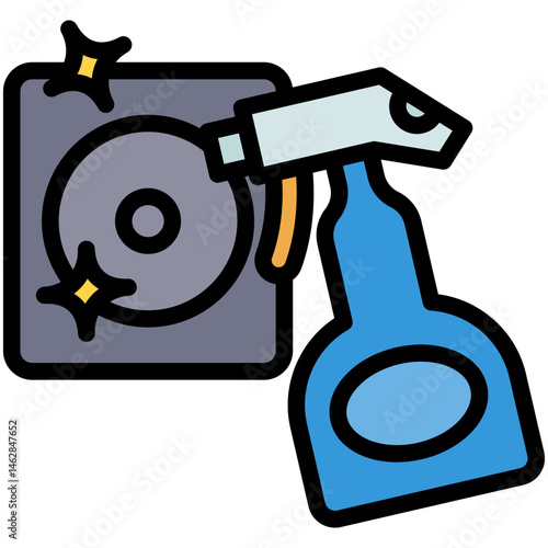 Outlined Colorful Flat Cleaning Door Handle Icon
