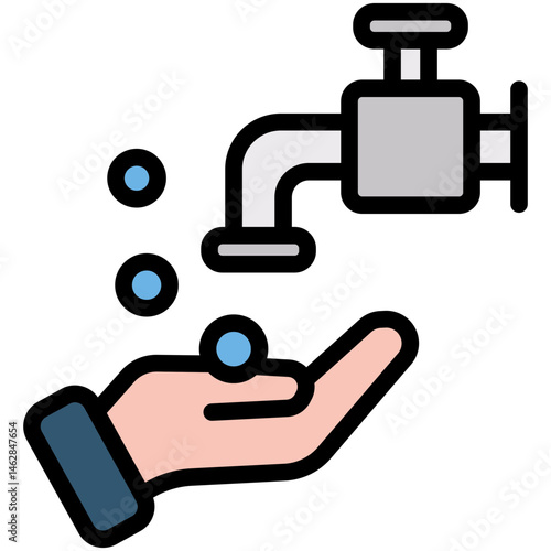 Outlined Colorful Flat Washing Hands Icon