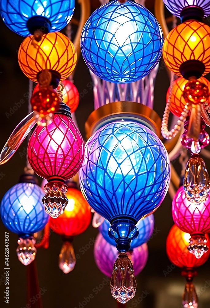 Fototapeta premium chandelier with many colorful lights hanging from it