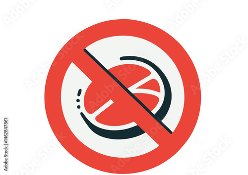 Vector Icon of "No Meat" Symbol, Crossed-Out Meat Slice for Dietary or Vegan Design with Copy Space

