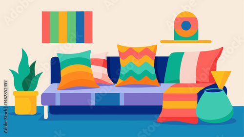 Colorful throw pillows and blankets to add pops of color to the space.