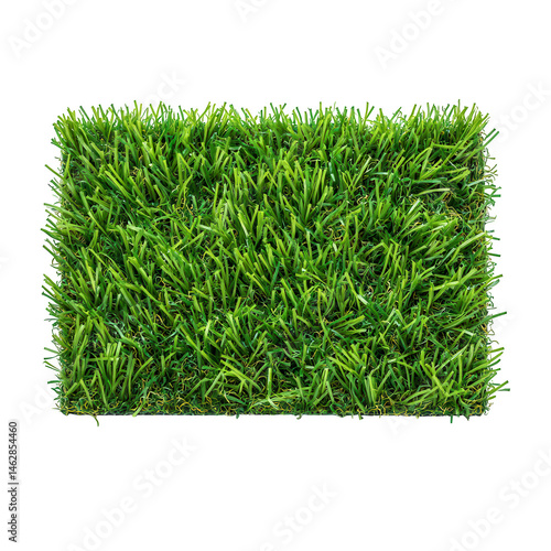 A square of artificial green grass on blackground