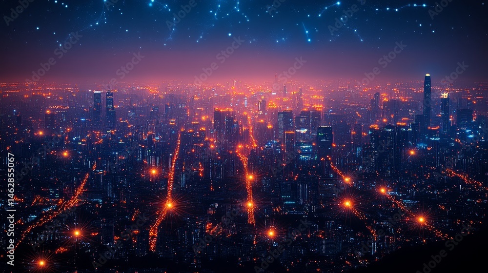 Fototapeta premium A futuristic energy grid using AI and IoT to balance power distribution in a smart city