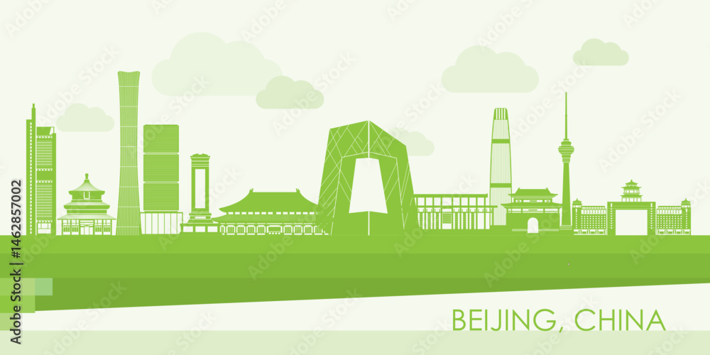 Green Skyline panorama of city of Beijing, China - vector illustration