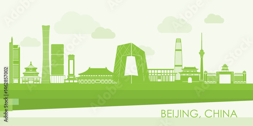 Obraz na płótnie Green Skyline panorama of city of Beijing, China - vector illustration w salonie