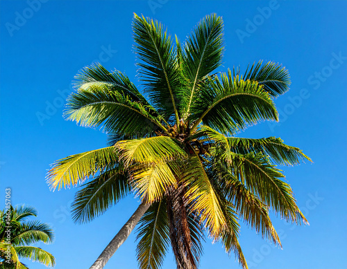 Wallpaper Mural Close-up of a Maldivian coconut palm tree with its fronds gently swaying against a clear blue sky. Torontodigital.ca