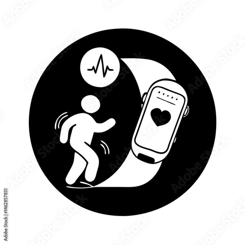 Running for good health monitored by a smartwatch with heart rate sensor
