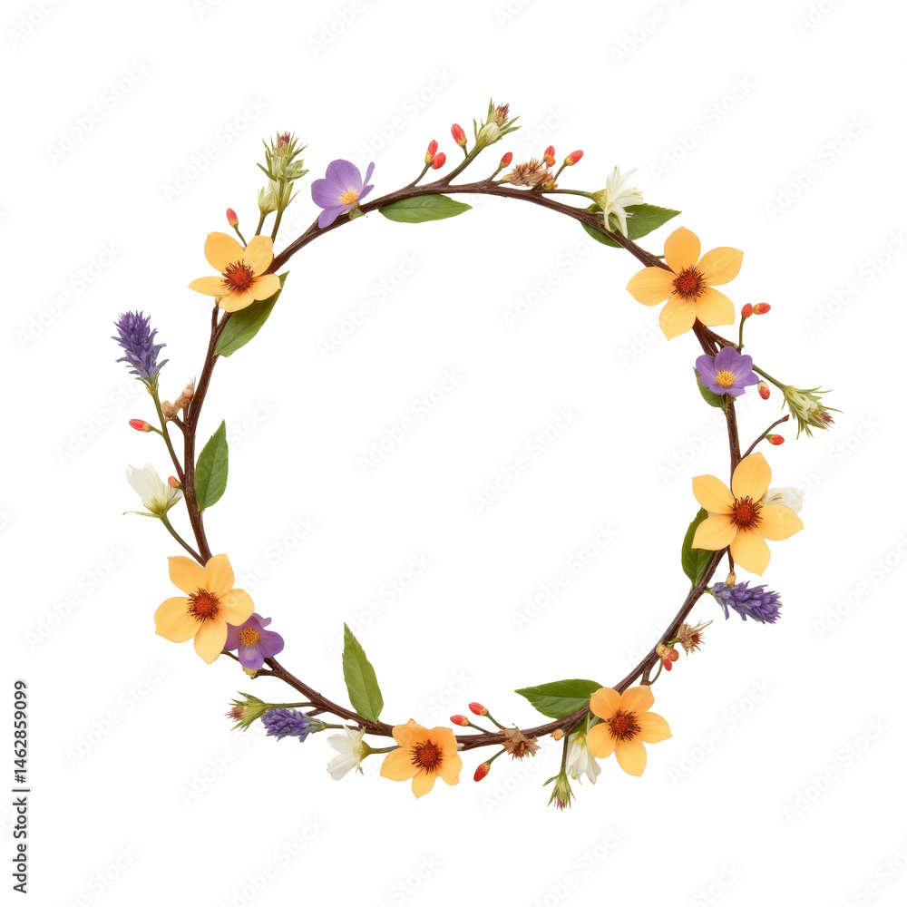 Flower Crown Made of Tiny Wildflowers – A delicate flower crown made of tiny wildflowers, isolated on a white background, embodying natural beauty and simplicity. Flower Crown Made of Tiny Wildflowers – A delicate flower crown made of tiny wildflowers, isolated on a white background, embodying natural beauty and simplicity.