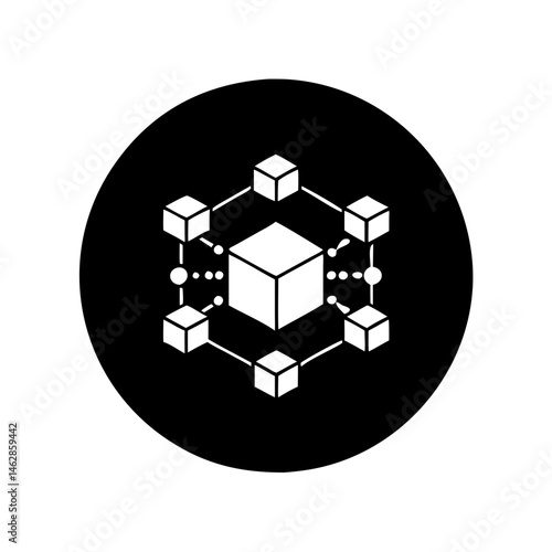 Decentralized network with interconnected nodes forming a collaborative framework around central cube