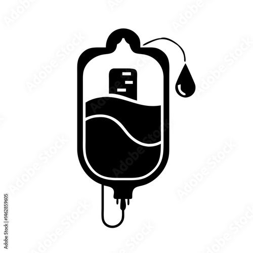 Black silhouette of an intravenous drip bag for medical treatment therapy