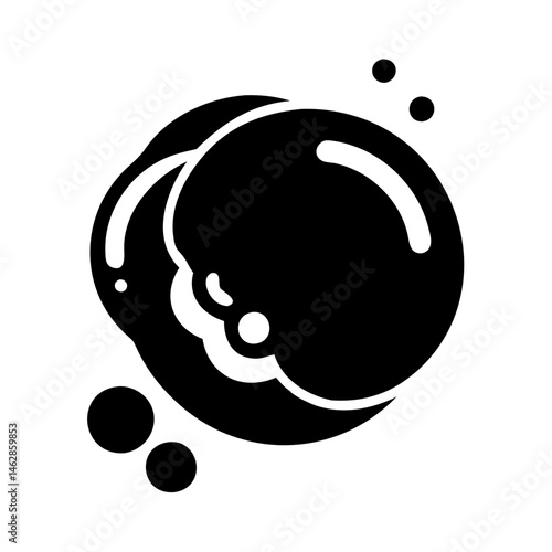 A stylized graphic representing a foamy bubble or washing action in black and white
