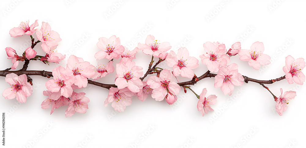 custom made wallpaper toronto digitalA delicate branch displaying beautiful light pink cherry blossoms isolated against a clean white background.