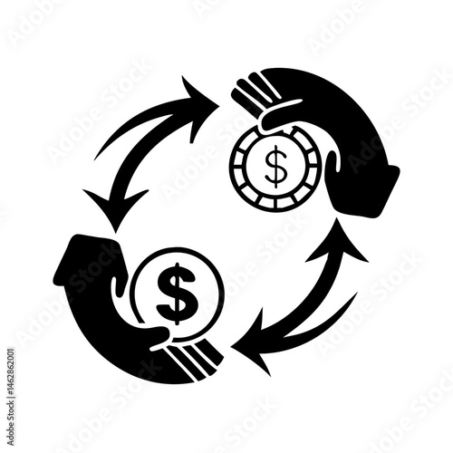 Money exchange hands, round and round the world, economics and finance