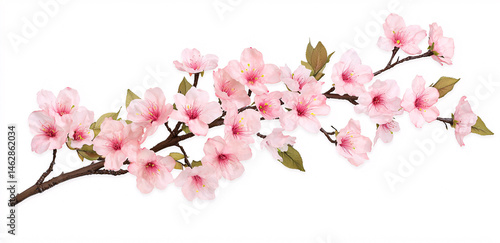 Wallpaper Mural A flowe cherry branch with delicate pink blossoms extending gracefully on a pristine white background. Torontodigital.ca