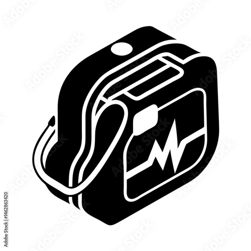 Black and White Automated External Defibrillator Illustration in Isometric View