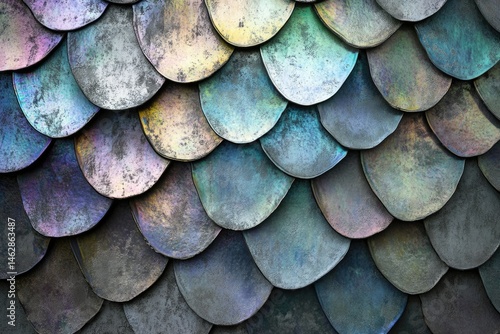 Wallpaper Mural Iridescent overlapping scales, resembling dragon scales or fish scales, create a textured, metallic background. Torontodigital.ca