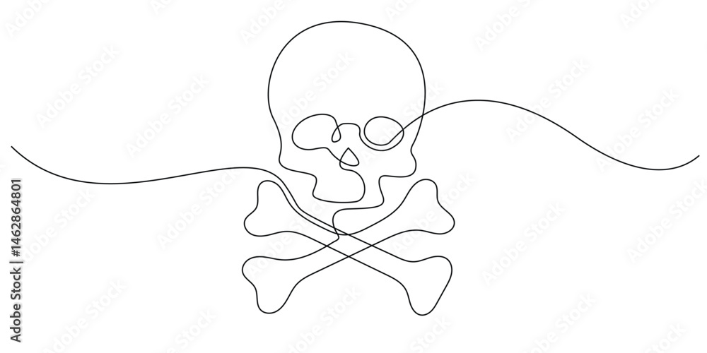 Fototapeta premium continuous line of skull and crossed bones.one line drawing sign of horror, danger.one line vector illustration
