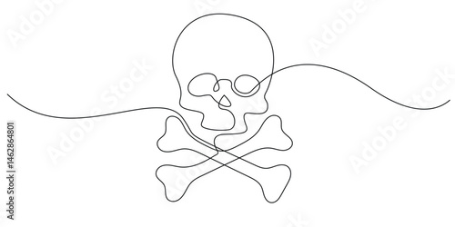 continuous line of skull and crossed bones.one line drawing sign of horror, danger.one line vector illustration