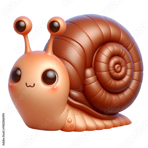 Cute 3D brown snail isolated on white background